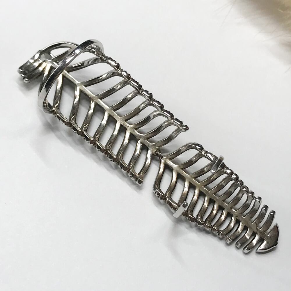 Vintage Pave Crystal Knuckle Full Finger Feather Ring 925 Sterling Silver - Picture 13 of 15